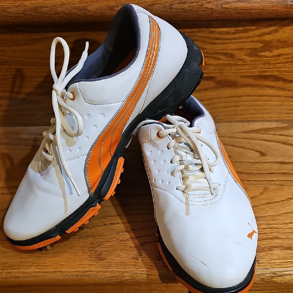 Puma Men's White and Orange Golf Shoes